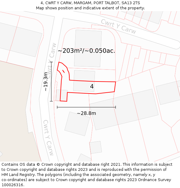 4, CWRT Y CARW, MARGAM, PORT TALBOT, SA13 2TS: Plot and title map