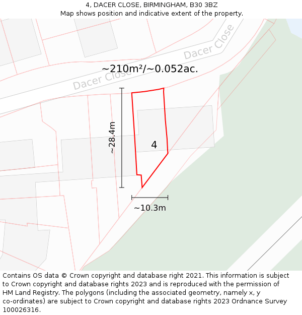 4, DACER CLOSE, BIRMINGHAM, B30 3BZ: Plot and title map