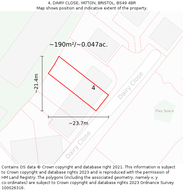 4, DAIRY CLOSE, YATTON, BRISTOL, BS49 4BR: Plot and title map