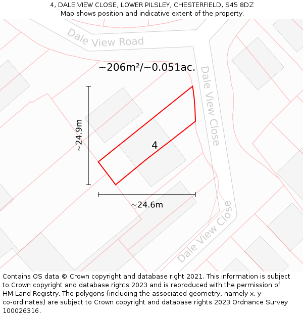 4, DALE VIEW CLOSE, LOWER PILSLEY, CHESTERFIELD, S45 8DZ: Plot and title map