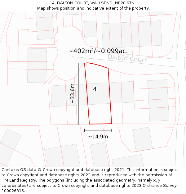 4, DALTON COURT, WALLSEND, NE28 9TN: Plot and title map