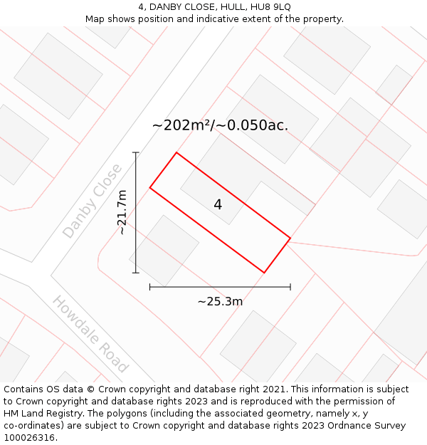 4, DANBY CLOSE, HULL, HU8 9LQ: Plot and title map