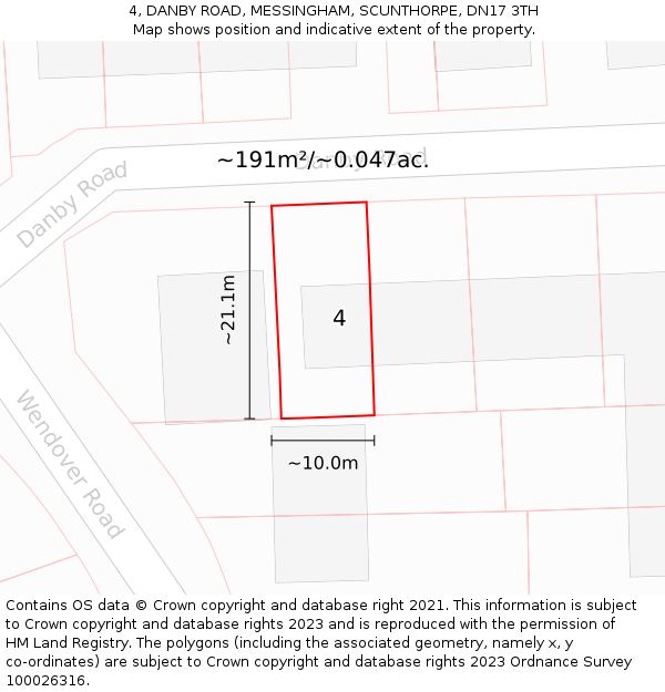 4, DANBY ROAD, MESSINGHAM, SCUNTHORPE, DN17 3TH: Plot and title map
