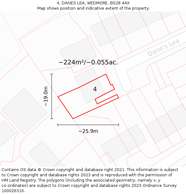 4, DANES LEA, WEDMORE, BS28 4AX: Plot and title map