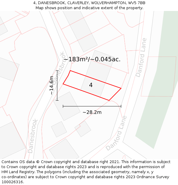 4, DANESBROOK, CLAVERLEY, WOLVERHAMPTON, WV5 7BB: Plot and title map