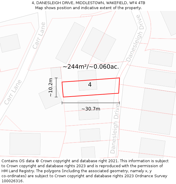 4, DANESLEIGH DRIVE, MIDDLESTOWN, WAKEFIELD, WF4 4TB: Plot and title map