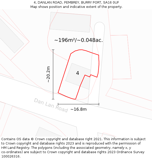 4, DANLAN ROAD, PEMBREY, BURRY PORT, SA16 0UF: Plot and title map