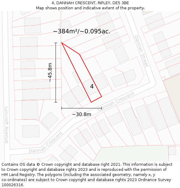 4, DANNAH CRESCENT, RIPLEY, DE5 3BE: Plot and title map