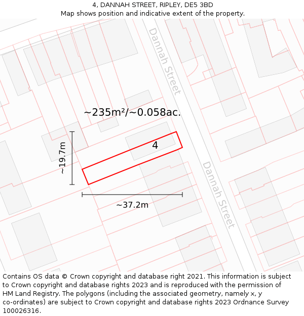 4, DANNAH STREET, RIPLEY, DE5 3BD: Plot and title map