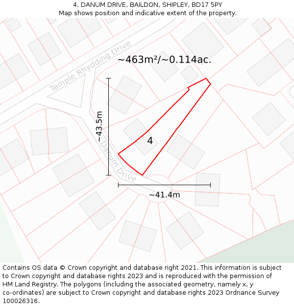 4, DANUM DRIVE, BAILDON, SHIPLEY, BD17 5PY: Plot and title map