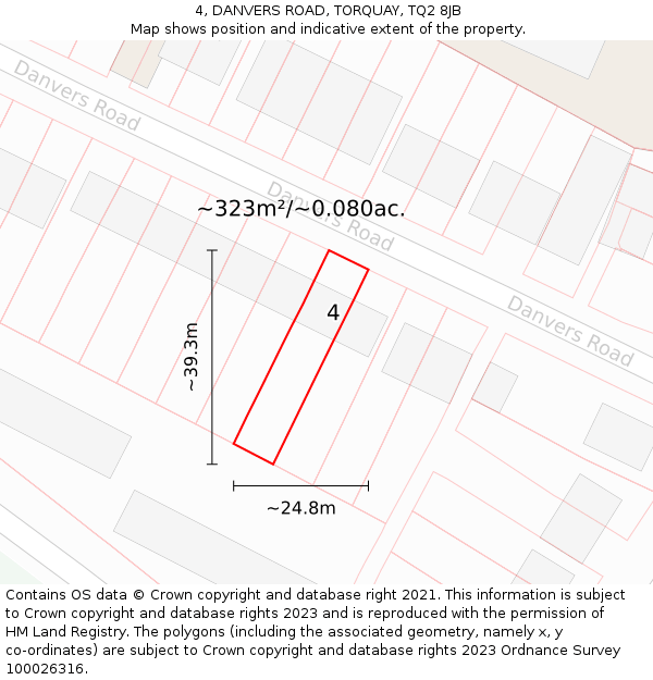 4, DANVERS ROAD, TORQUAY, TQ2 8JB: Plot and title map