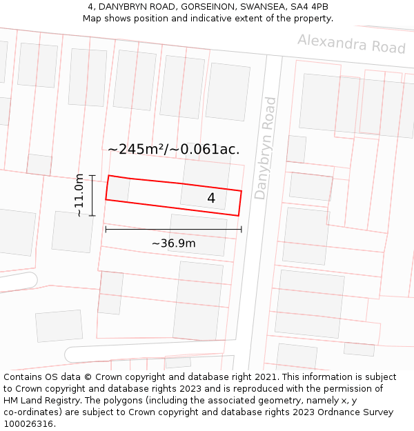 4, DANYBRYN ROAD, GORSEINON, SWANSEA, SA4 4PB: Plot and title map
