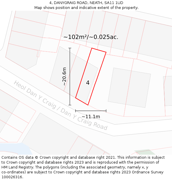 4, DANYGRAIG ROAD, NEATH, SA11 1UD: Plot and title map