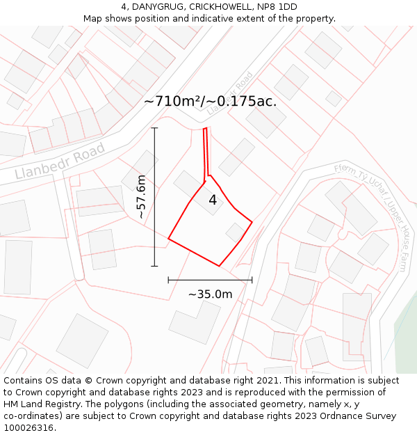 4, DANYGRUG, CRICKHOWELL, NP8 1DD: Plot and title map