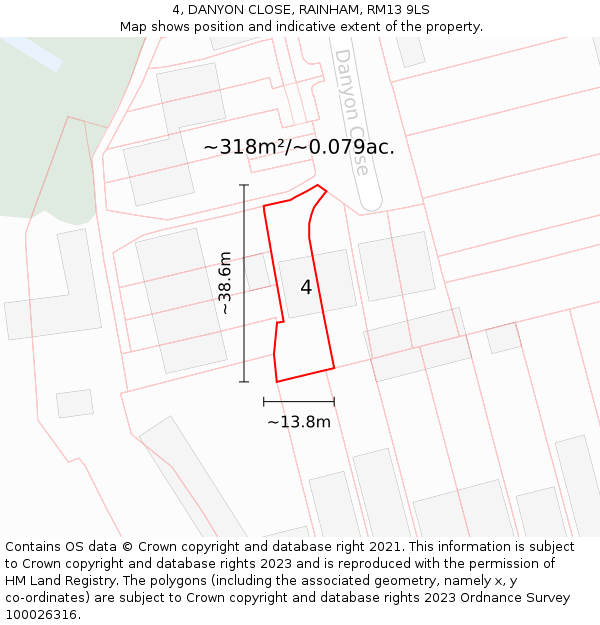 4, DANYON CLOSE, RAINHAM, RM13 9LS: Plot and title map