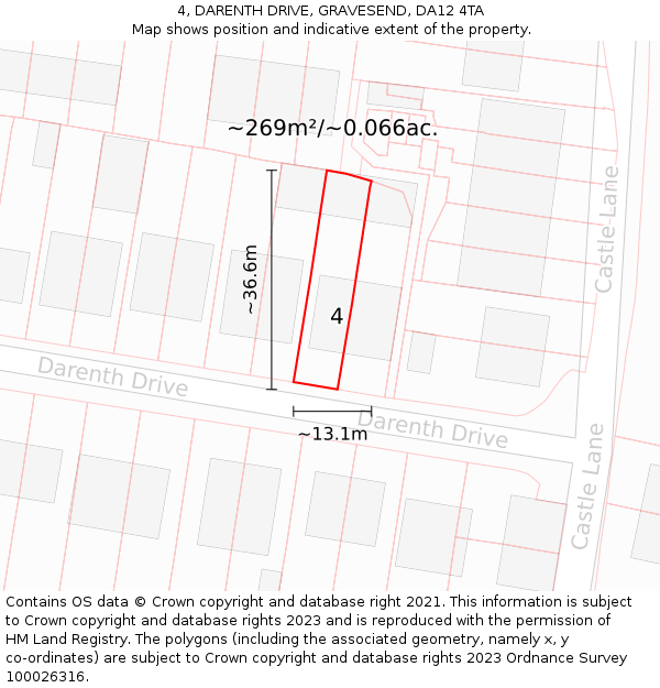 4, DARENTH DRIVE, GRAVESEND, DA12 4TA: Plot and title map