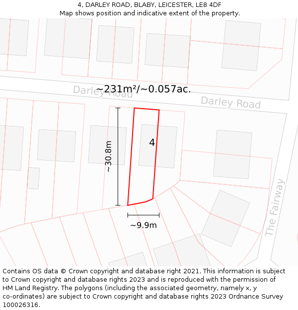4, DARLEY ROAD, BLABY, LEICESTER, LE8 4DF: Plot and title map