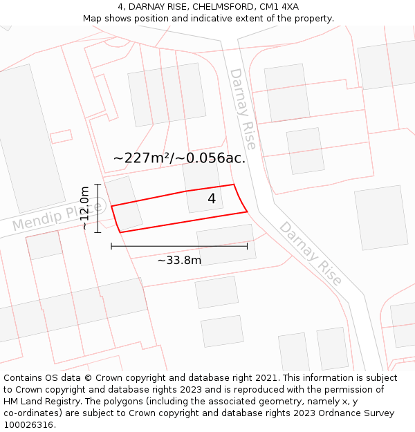 4, DARNAY RISE, CHELMSFORD, CM1 4XA: Plot and title map