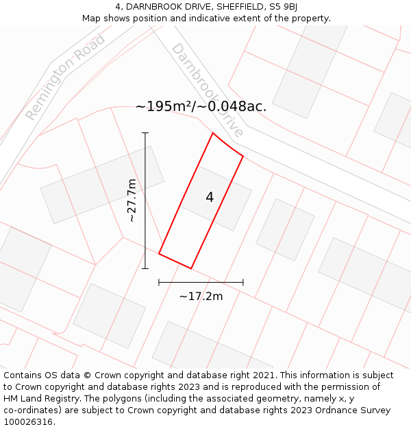 4, DARNBROOK DRIVE, SHEFFIELD, S5 9BJ: Plot and title map