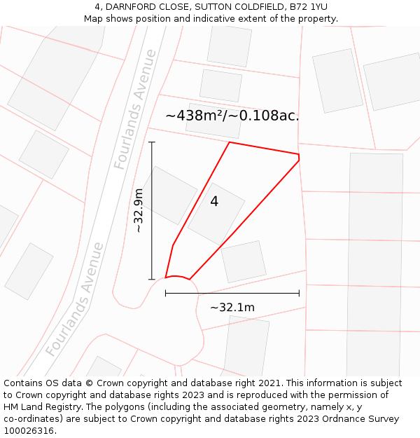 4, DARNFORD CLOSE, SUTTON COLDFIELD, B72 1YU: Plot and title map