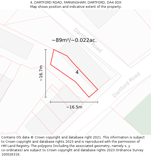 4, DARTFORD ROAD, FARNINGHAM, DARTFORD, DA4 0DX: Plot and title map