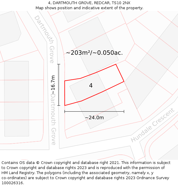 4, DARTMOUTH GROVE, REDCAR, TS10 2NX: Plot and title map