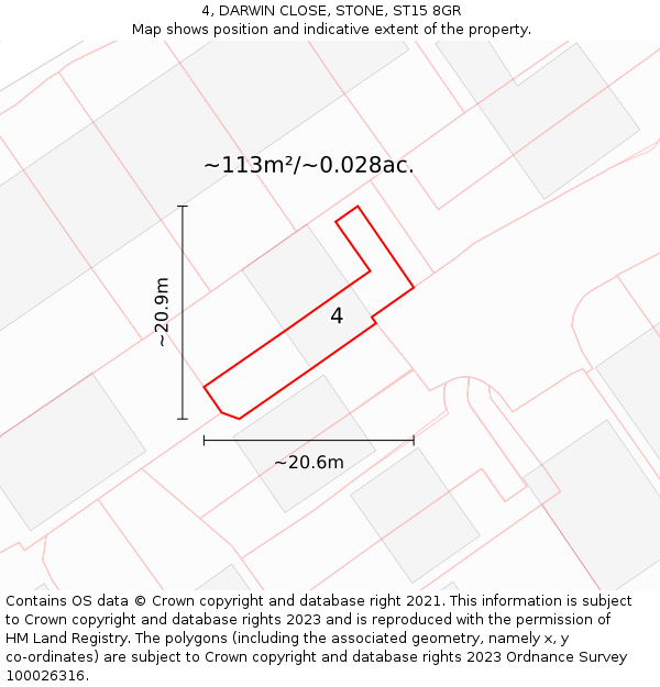 4, DARWIN CLOSE, STONE, ST15 8GR: Plot and title map