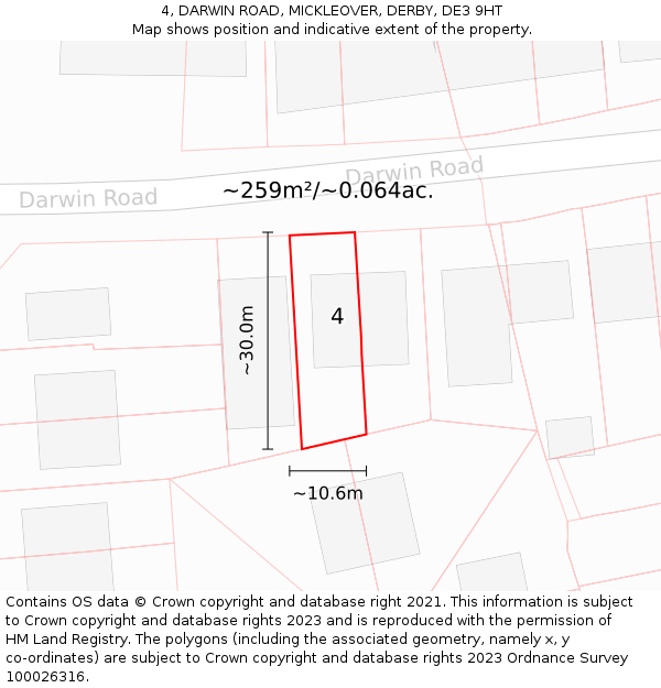4, DARWIN ROAD, MICKLEOVER, DERBY, DE3 9HT: Plot and title map