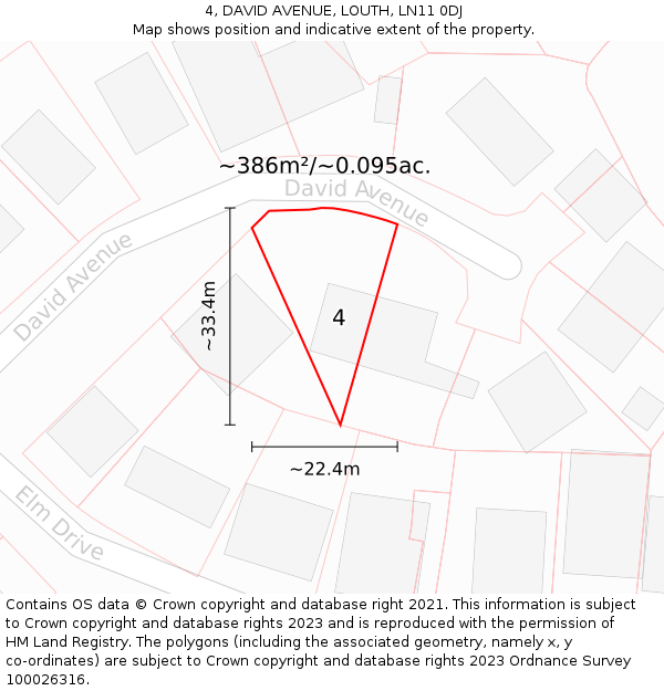 4, DAVID AVENUE, LOUTH, LN11 0DJ: Plot and title map