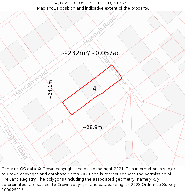 4, DAVID CLOSE, SHEFFIELD, S13 7SD: Plot and title map