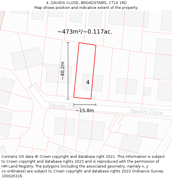 4, DAVIDS CLOSE, BROADSTAIRS, CT10 1RD: Plot and title map