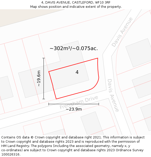 4, DAVIS AVENUE, CASTLEFORD, WF10 3RF: Plot and title map