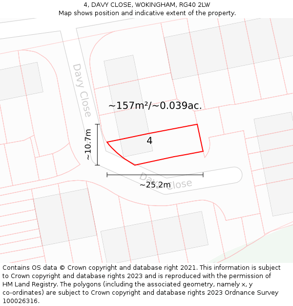 4, DAVY CLOSE, WOKINGHAM, RG40 2LW: Plot and title map