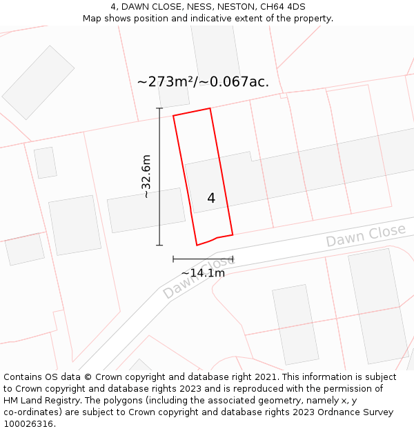 4, DAWN CLOSE, NESS, NESTON, CH64 4DS: Plot and title map