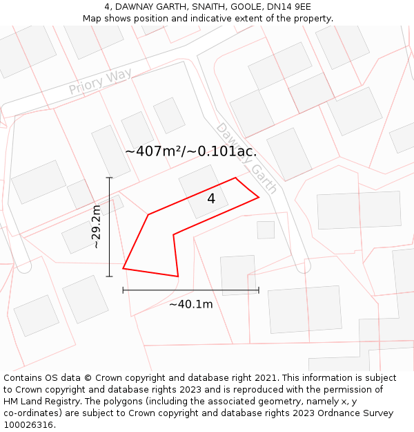 4, DAWNAY GARTH, SNAITH, GOOLE, DN14 9EE: Plot and title map