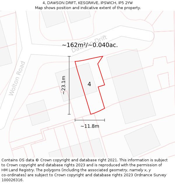 4, DAWSON DRIFT, KESGRAVE, IPSWICH, IP5 2YW: Plot and title map