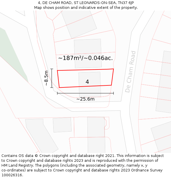 4, DE CHAM ROAD, ST LEONARDS-ON-SEA, TN37 6JP: Plot and title map
