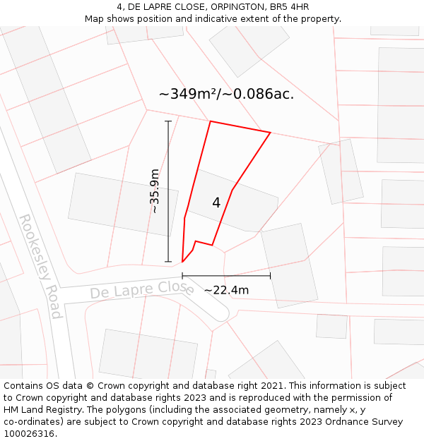 4, DE LAPRE CLOSE, ORPINGTON, BR5 4HR: Plot and title map