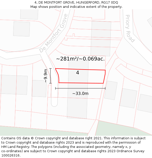 4, DE MONTFORT GROVE, HUNGERFORD, RG17 0DQ: Plot and title map
