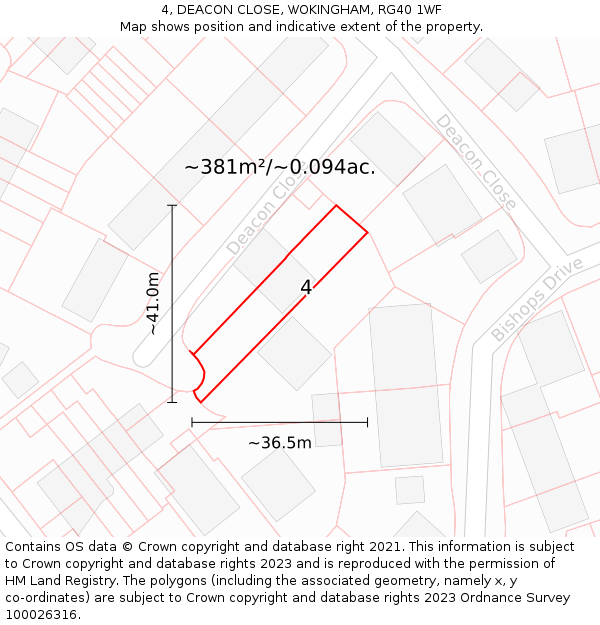4, DEACON CLOSE, WOKINGHAM, RG40 1WF: Plot and title map