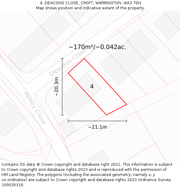 4, DEACONS CLOSE, CROFT, WARRINGTON, WA3 7EN: Plot and title map