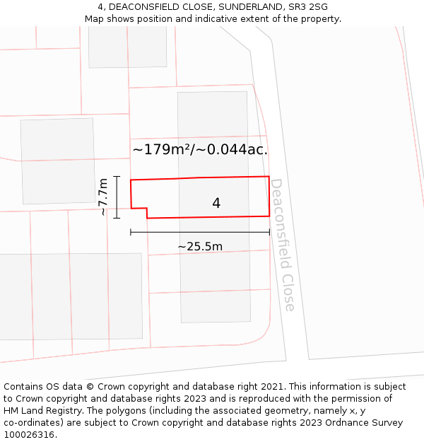 4, DEACONSFIELD CLOSE, SUNDERLAND, SR3 2SG: Plot and title map