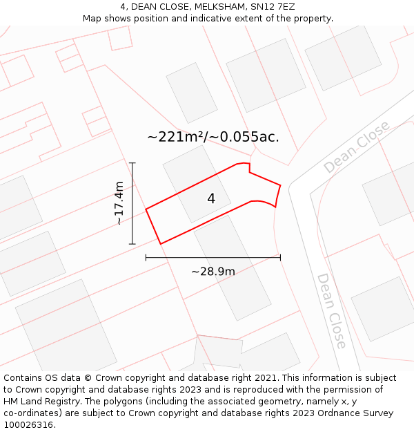 4, DEAN CLOSE, MELKSHAM, SN12 7EZ: Plot and title map