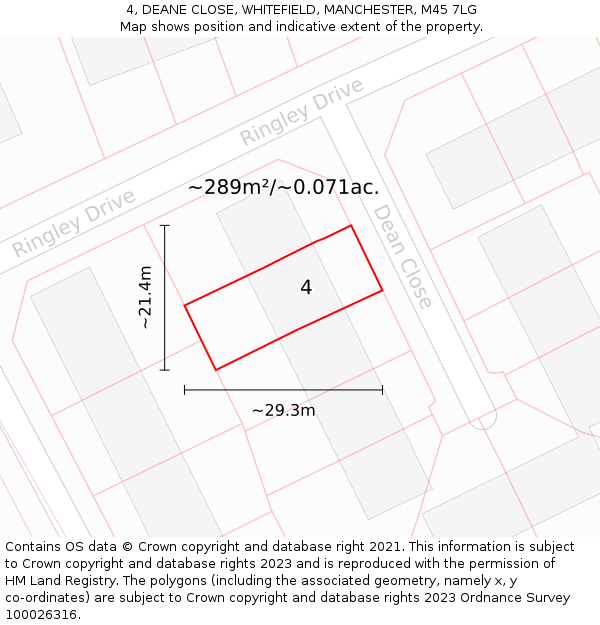 4, DEANE CLOSE, WHITEFIELD, MANCHESTER, M45 7LG: Plot and title map