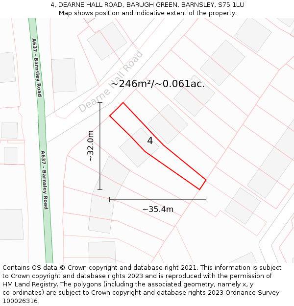 4, DEARNE HALL ROAD, BARUGH GREEN, BARNSLEY, S75 1LU: Plot and title map