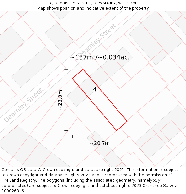 4, DEARNLEY STREET, DEWSBURY, WF13 3AE: Plot and title map