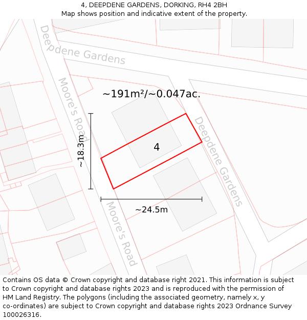 4, DEEPDENE GARDENS, DORKING, RH4 2BH: Plot and title map