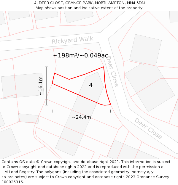 4, DEER CLOSE, GRANGE PARK, NORTHAMPTON, NN4 5DN: Plot and title map