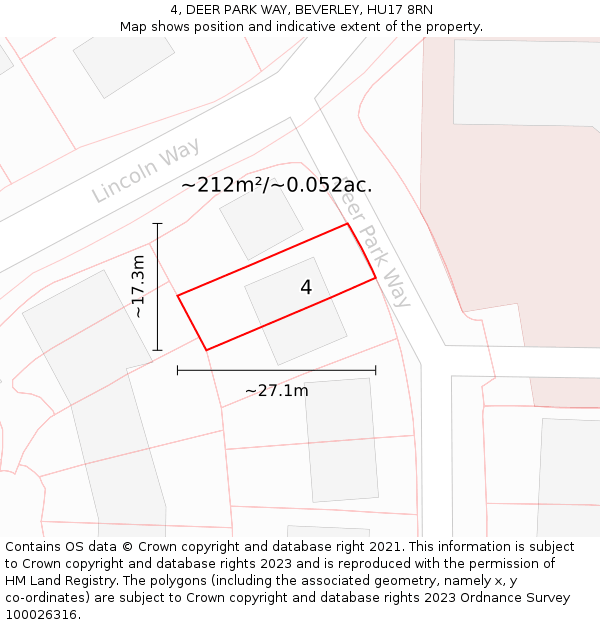 4, DEER PARK WAY, BEVERLEY, HU17 8RN: Plot and title map
