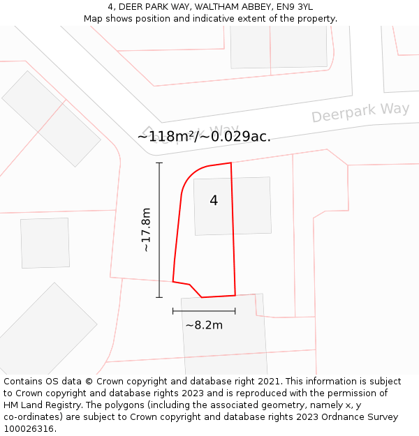 4, DEER PARK WAY, WALTHAM ABBEY, EN9 3YL: Plot and title map